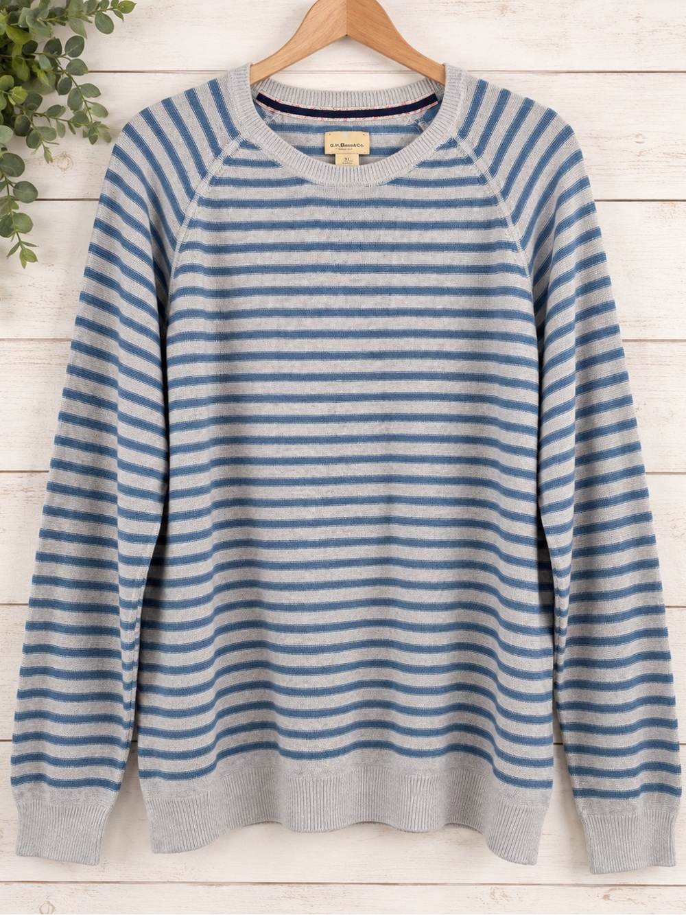 G.H. Bass & Co. Men’s XL Striped Cotton Crewneck Sweater Blue Gray
